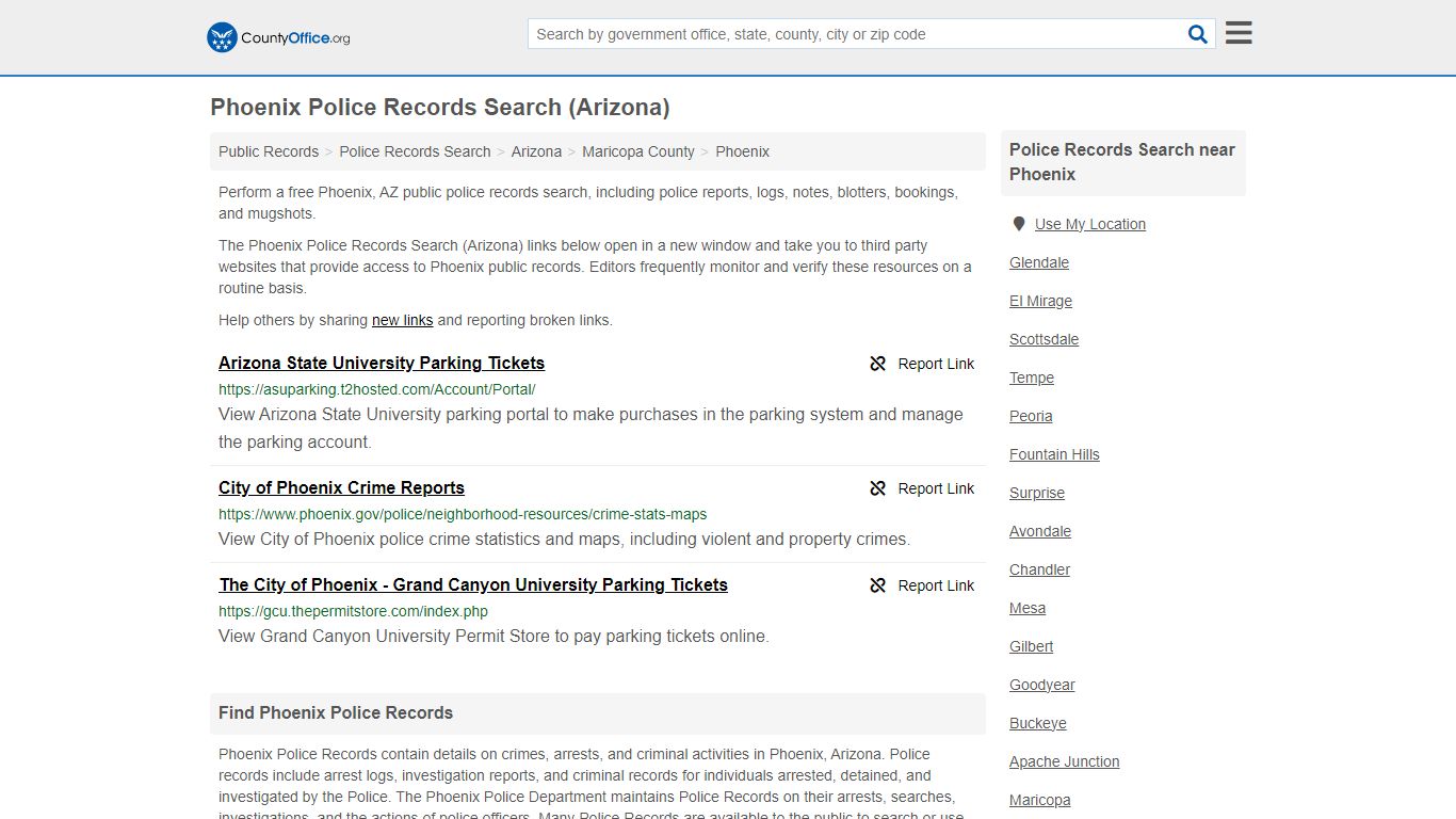 Phoenix Police Records Search (Arizona) - County Office